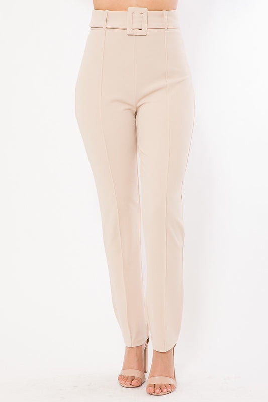 Ankle Tapered Self-fabric Buckle Belt Pants - Absolute Fashion 2020
