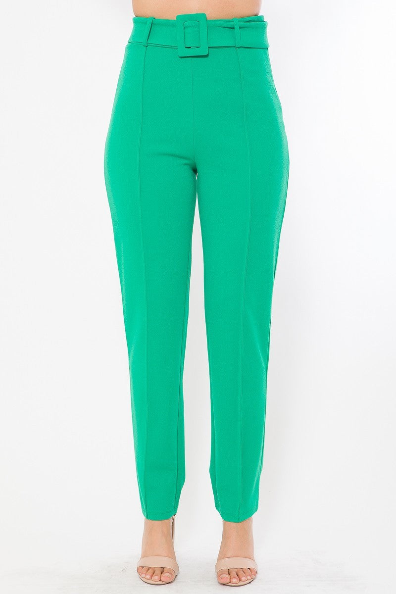 Ankle Tapered Self-fabric Buckle Belt Pants - Absolute Fashion 2020