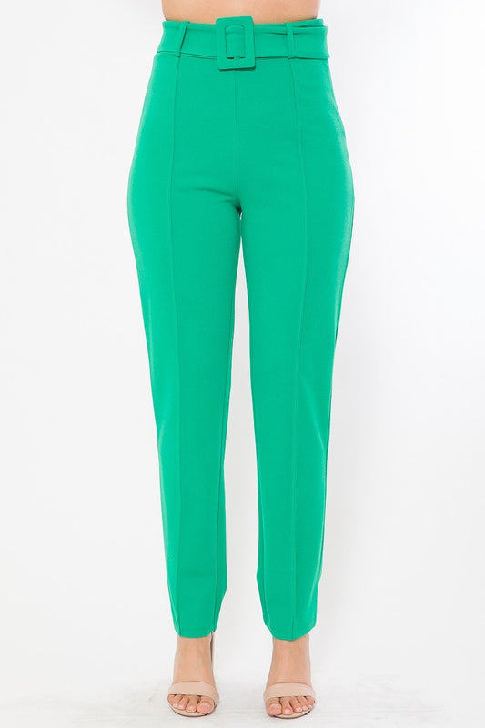 Ankle Tapered Self-fabric Buckle Belt Pants - Absolute Fashion 2020