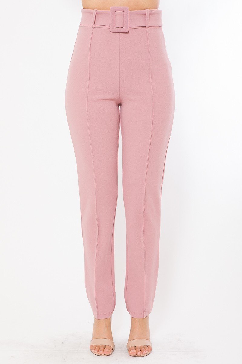 Ankle Tapered Self-fabric Buckle Belt Pants - Absolute Fashion 2020
