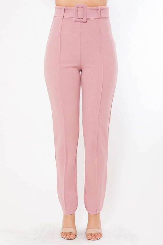 Ankle Tapered Self-fabric Buckle Belt Pants - Absolute Fashion 2020