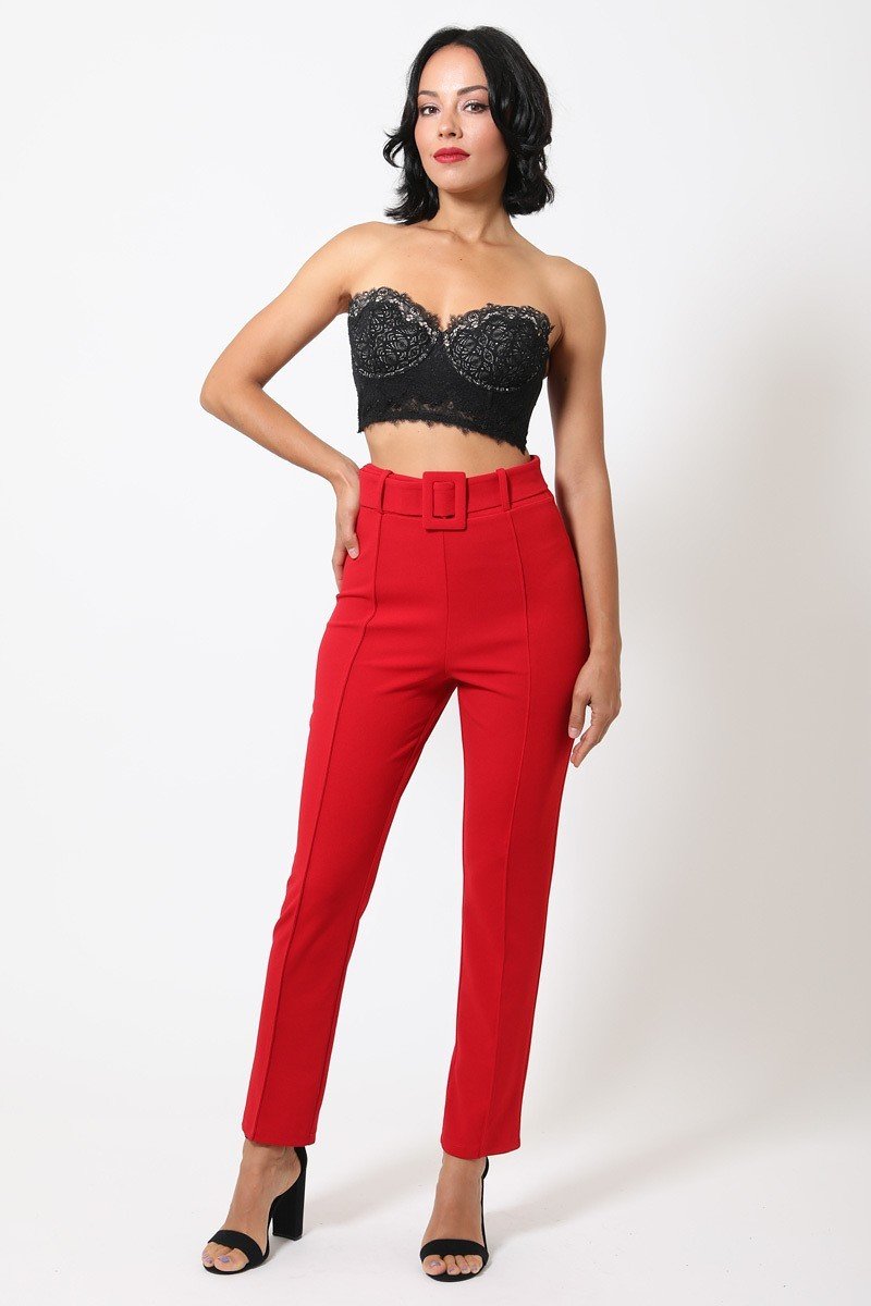 Ankle Tapered Self-fabric Buckle Belt Pants - Absolute Fashion 2020