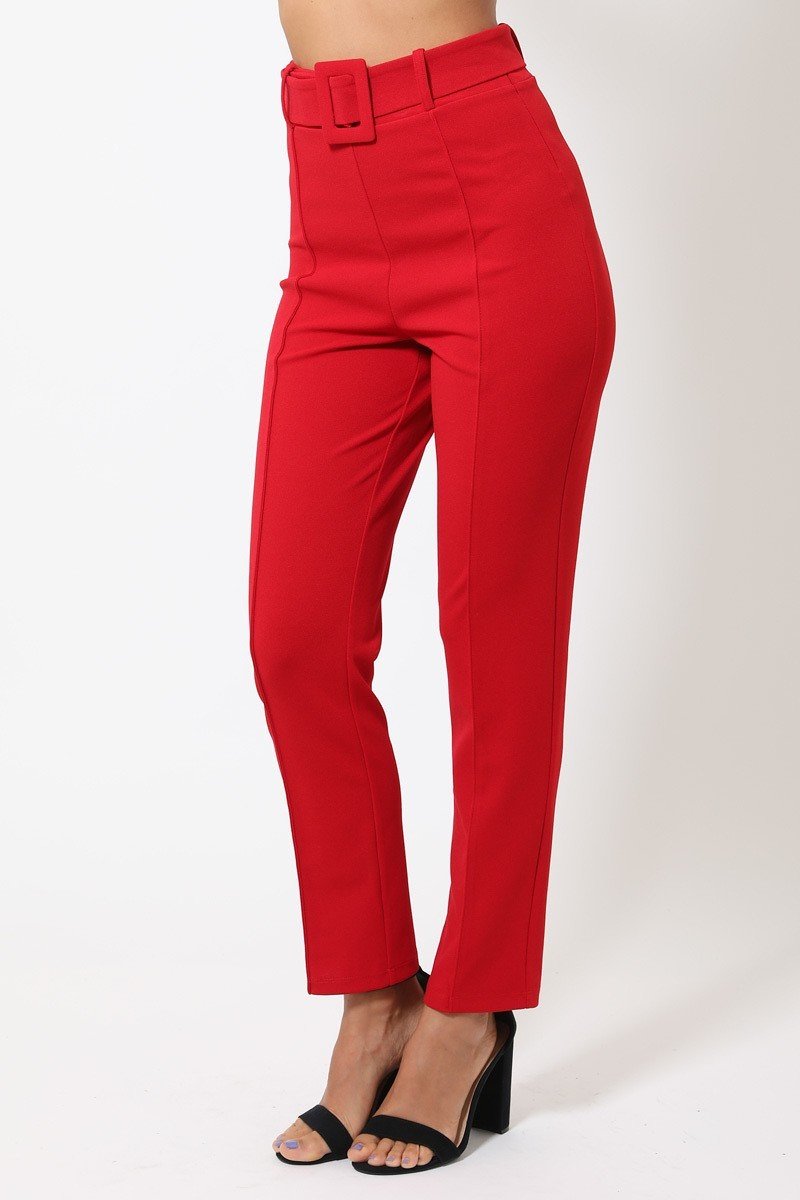 Ankle Tapered Self-fabric Buckle Belt Pants - Absolute Fashion 2020