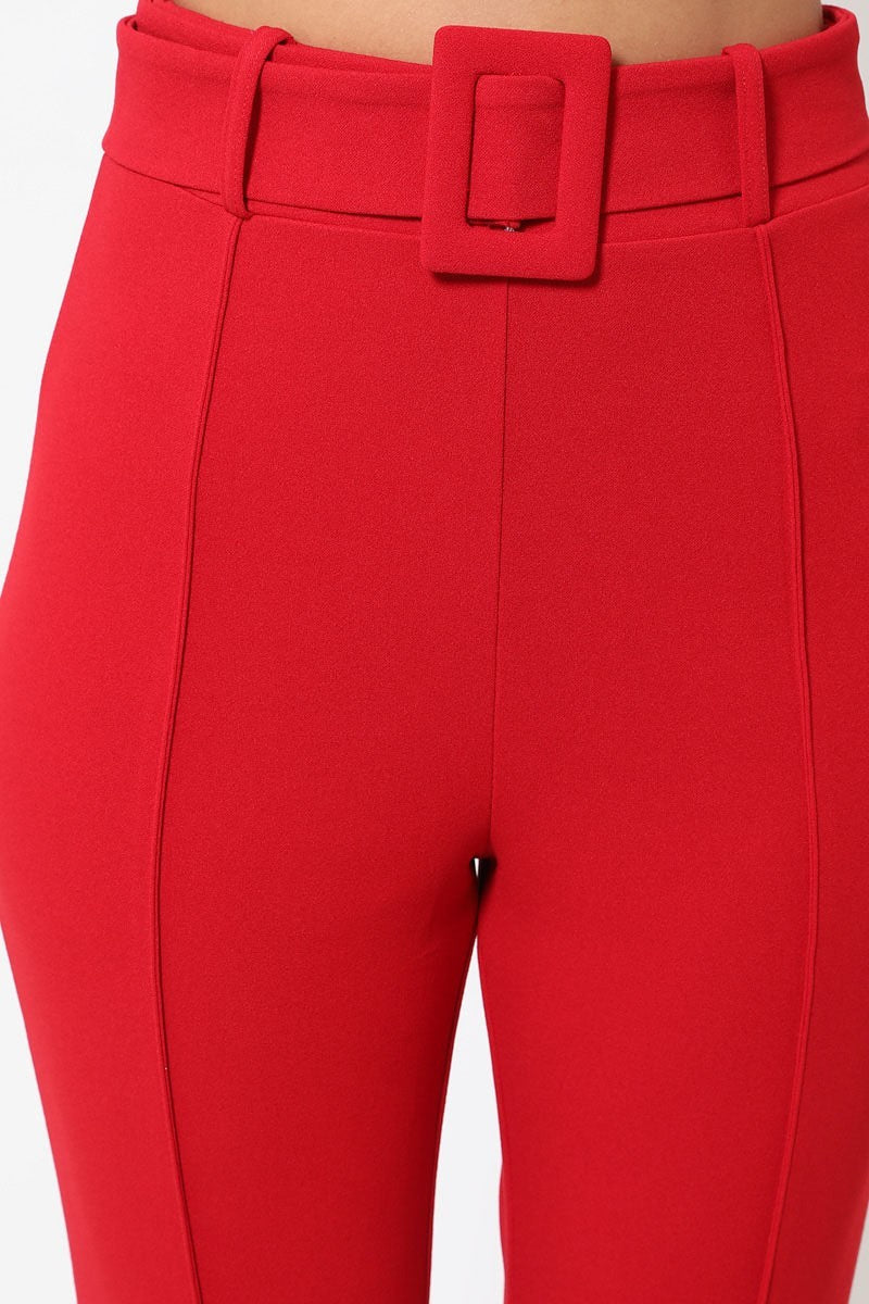 Ankle Tapered Self-fabric Buckle Belt Pants - Absolute Fashion 2020