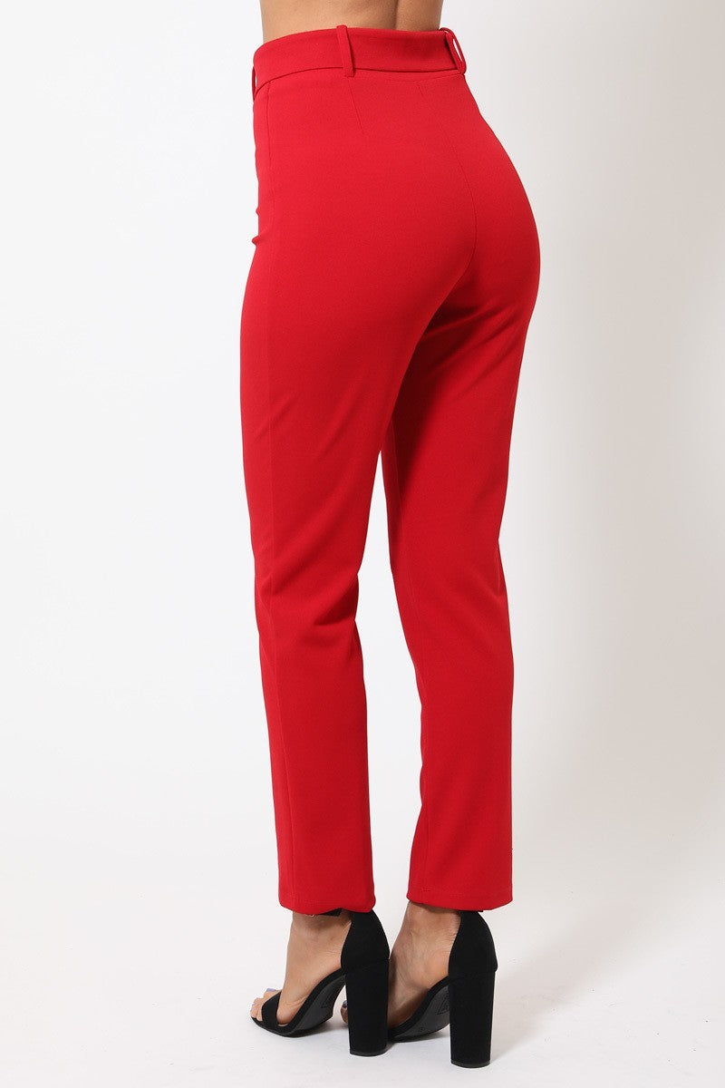 Ankle Tapered Self-fabric Buckle Belt Pants - Absolute Fashion 2020