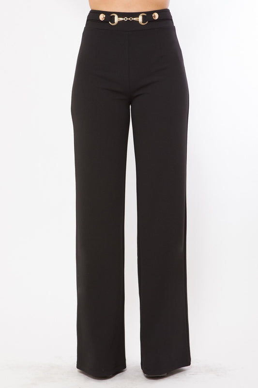 Waist Button And Buckle Detailed Fashion Pants - Absolute Fashion 2020