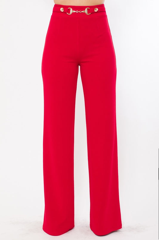 Waist Button And Buckle Detailed Fashion Pants - Absolute Fashion 2020