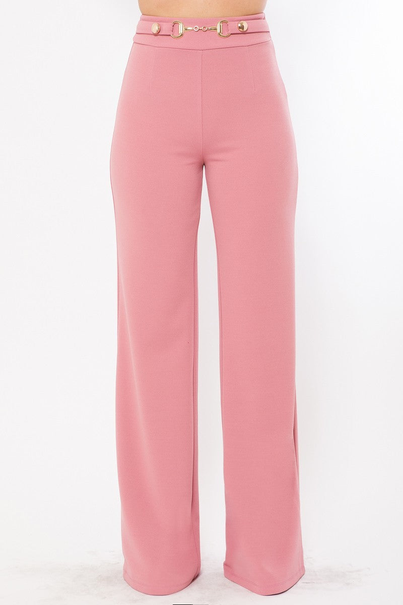 Waist Button And Buckle Detailed Fashion Pants - Absolute Fashion 2020