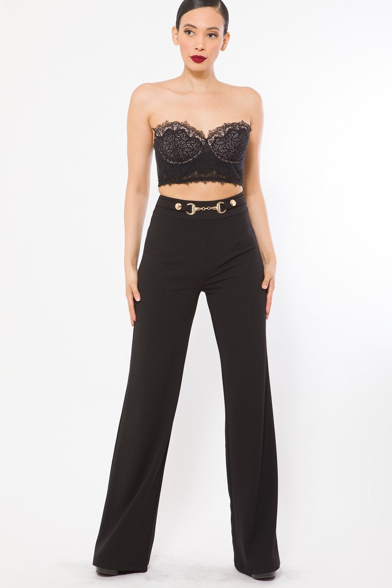 Waist Button And Buckle Detailed Fashion Pants - Absolute Fashion 2020