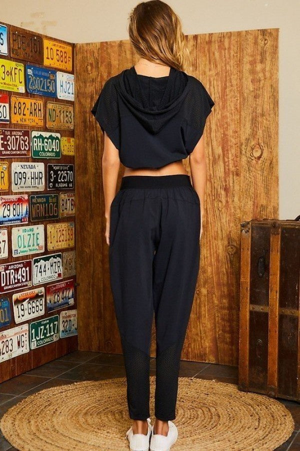 Hoodie Waist Adjustable Contrast Mesh Crop Top - Absolute Fashion 2020