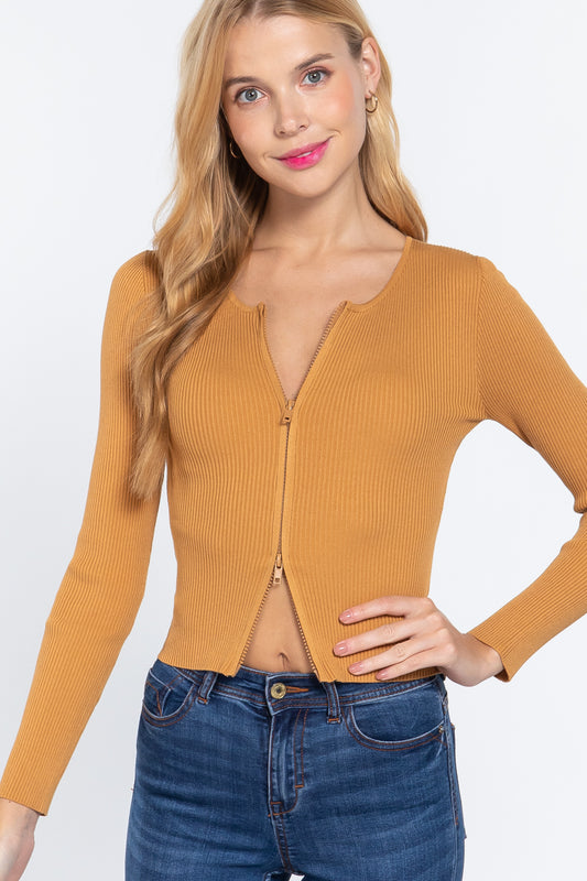 Rib Sweater Top W/front Zipper - Absolute Fashion 2020