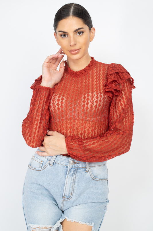 Sheer Crochet Lace Ruffled Top - Absolute Fashion 2020