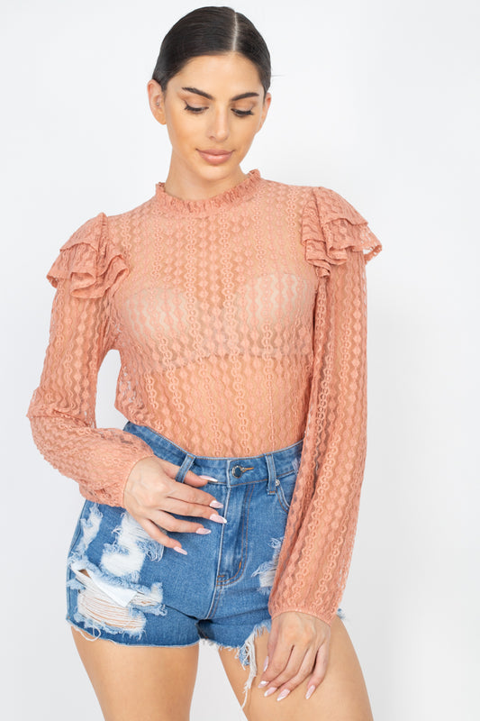 Sheer Crochet Lace Ruffled Top - Absolute Fashion 2020