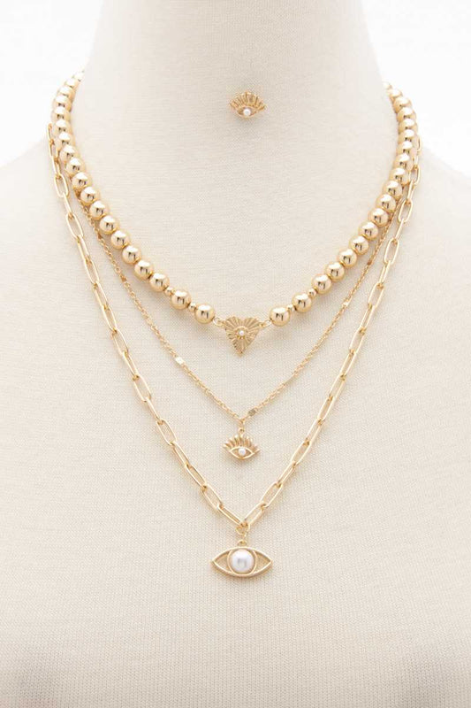 Sodajo Eye Charm Metal Bead Layered Necklace - Absolute Fashion 2020