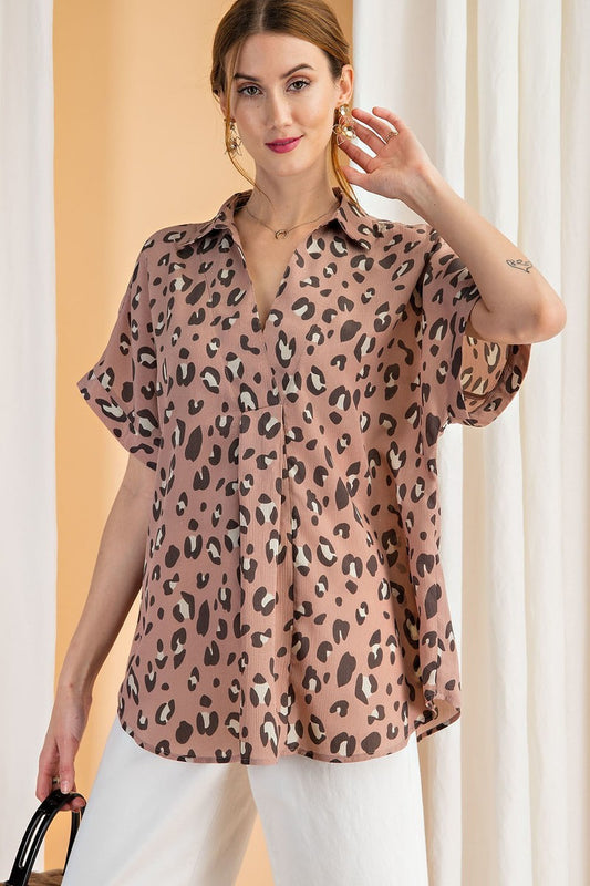 Short Slvs Animal Print Crinkled Shirt Tunic - Absolute Fashion 2020