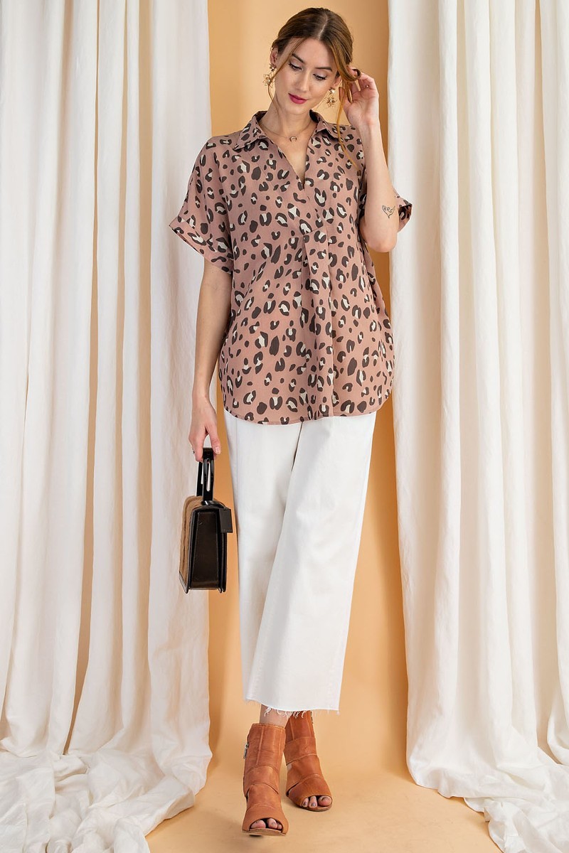 Short Slvs Animal Print Crinkled Shirt Tunic - Absolute Fashion 2020