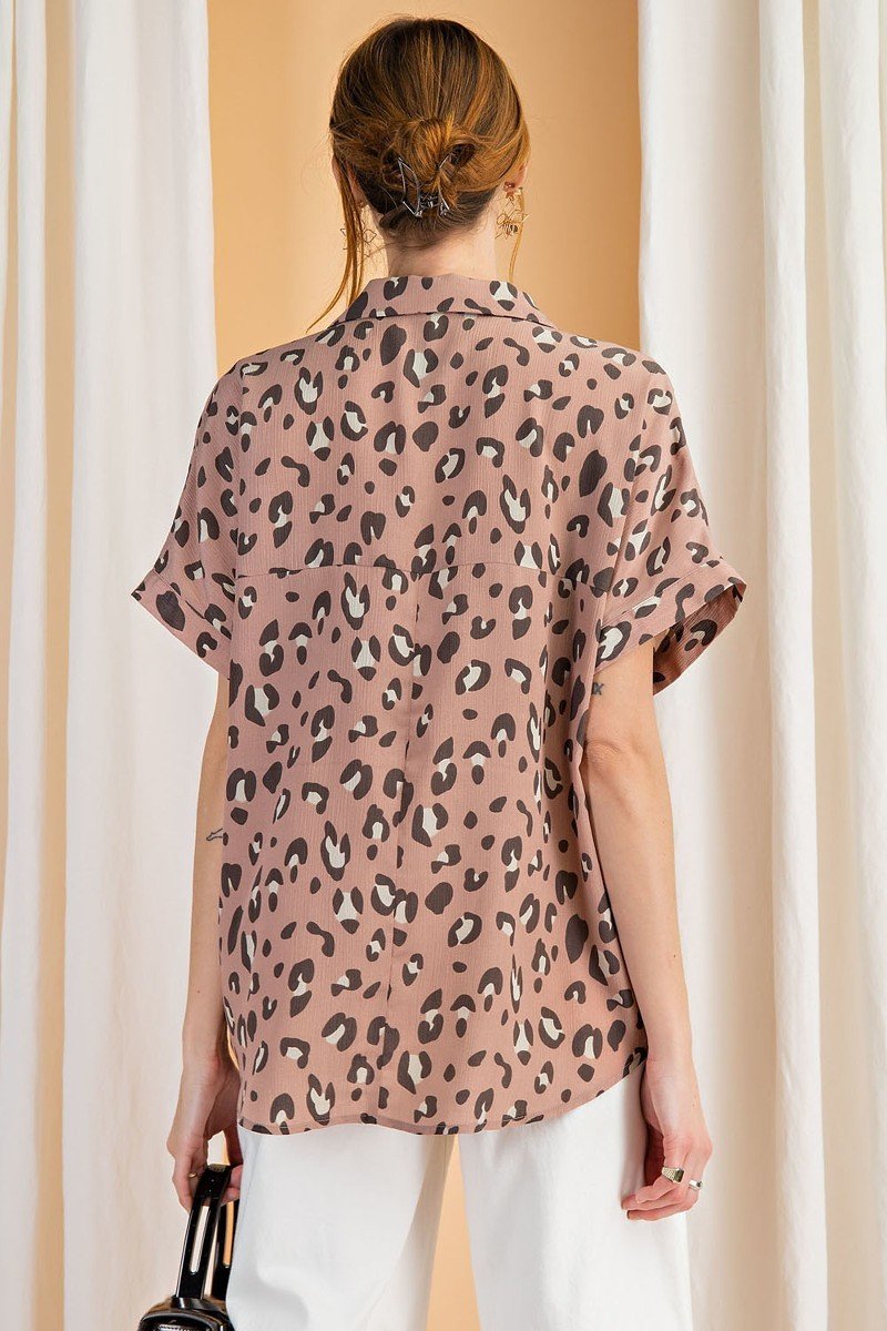 Short Slvs Animal Print Crinkled Shirt Tunic - Absolute Fashion 2020