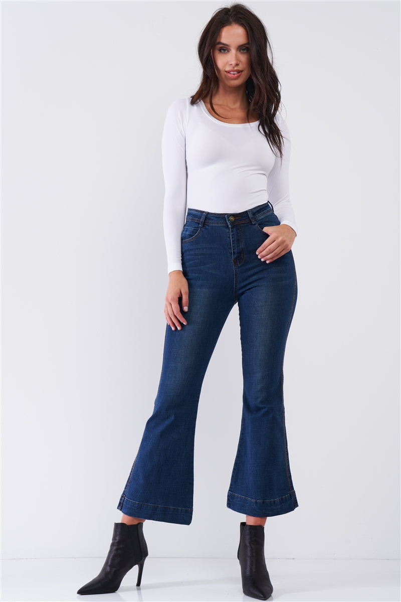 Blue Denim High Waisted Ankle Length Bell Bottom Flare Jeans - Absolute Fashion 2020