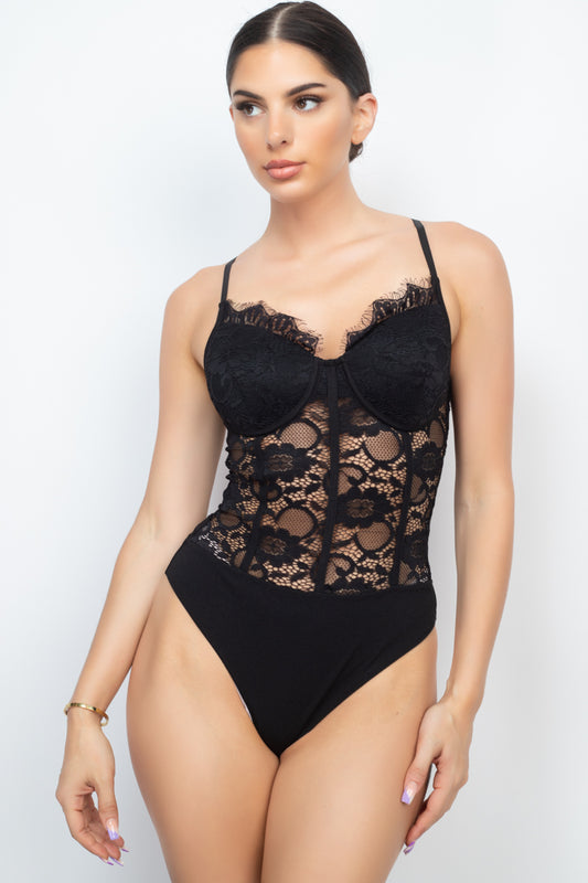 Semi-sheer Sweetheart Lace Bodysuit - Absolute Fashion 2020