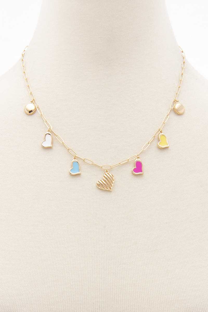 Colored Heart Charm Station Necklace - Absolute Fashion 2020