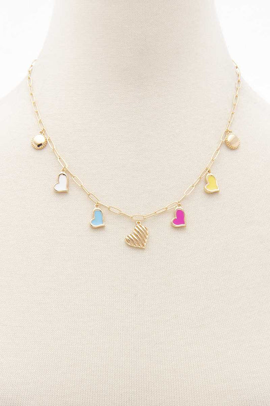 Colored Heart Charm Station Necklace - Absolute Fashion 2020