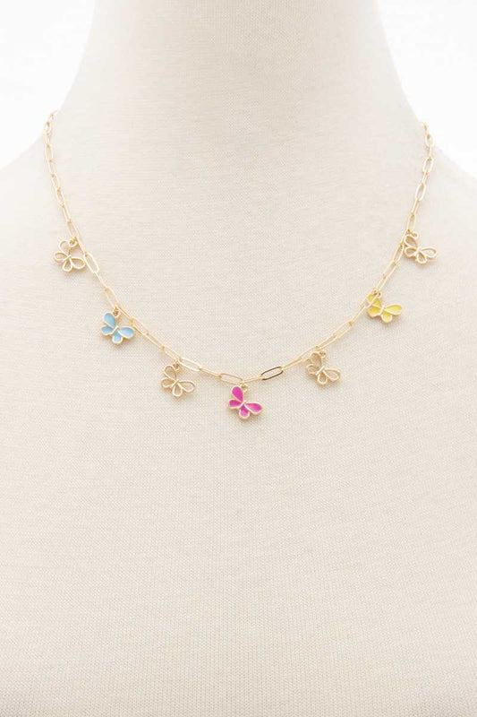 Colorful Butterfly Charm Oval Link Station Necklace - Absolute Fashion 2020