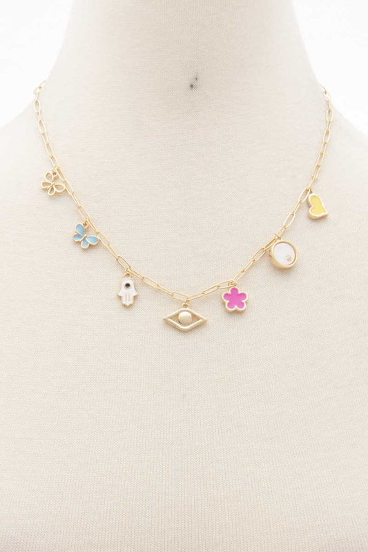 Butterfly Flower Eye Charm Station Necklace - Absolute Fashion 2020