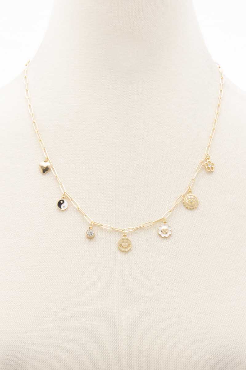 Ying Yang Happy Face Charm Station Necklace - Absolute Fashion 2020