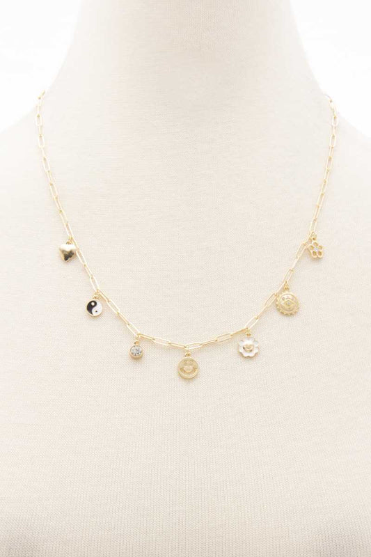 Ying Yang Happy Face Charm Station Necklace - Absolute Fashion 2020