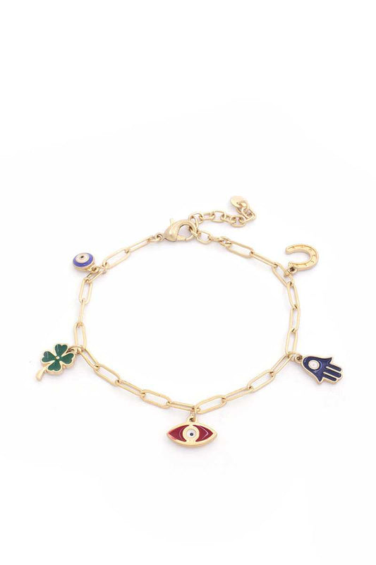 Hamsa Hand Colored Charm Oval Linl Bracelet - Absolute Fashion 2020