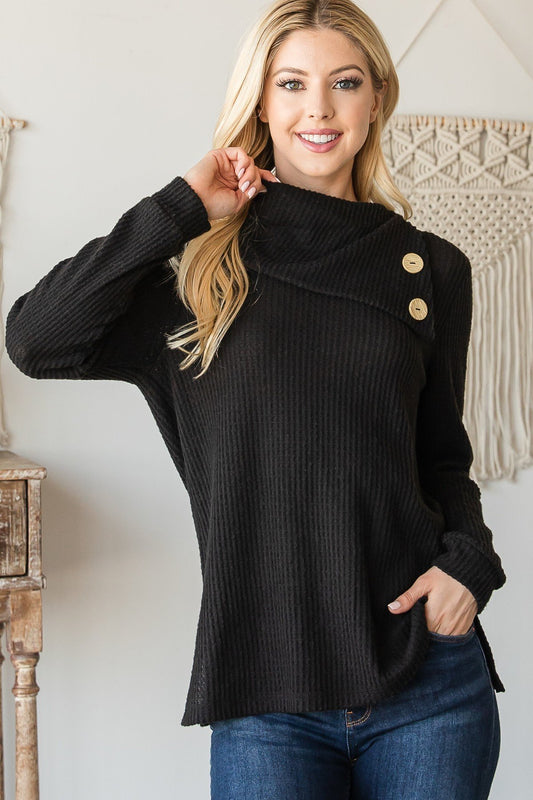 Buttoned Flap Mock Sweater - Absolute Fashion 2020