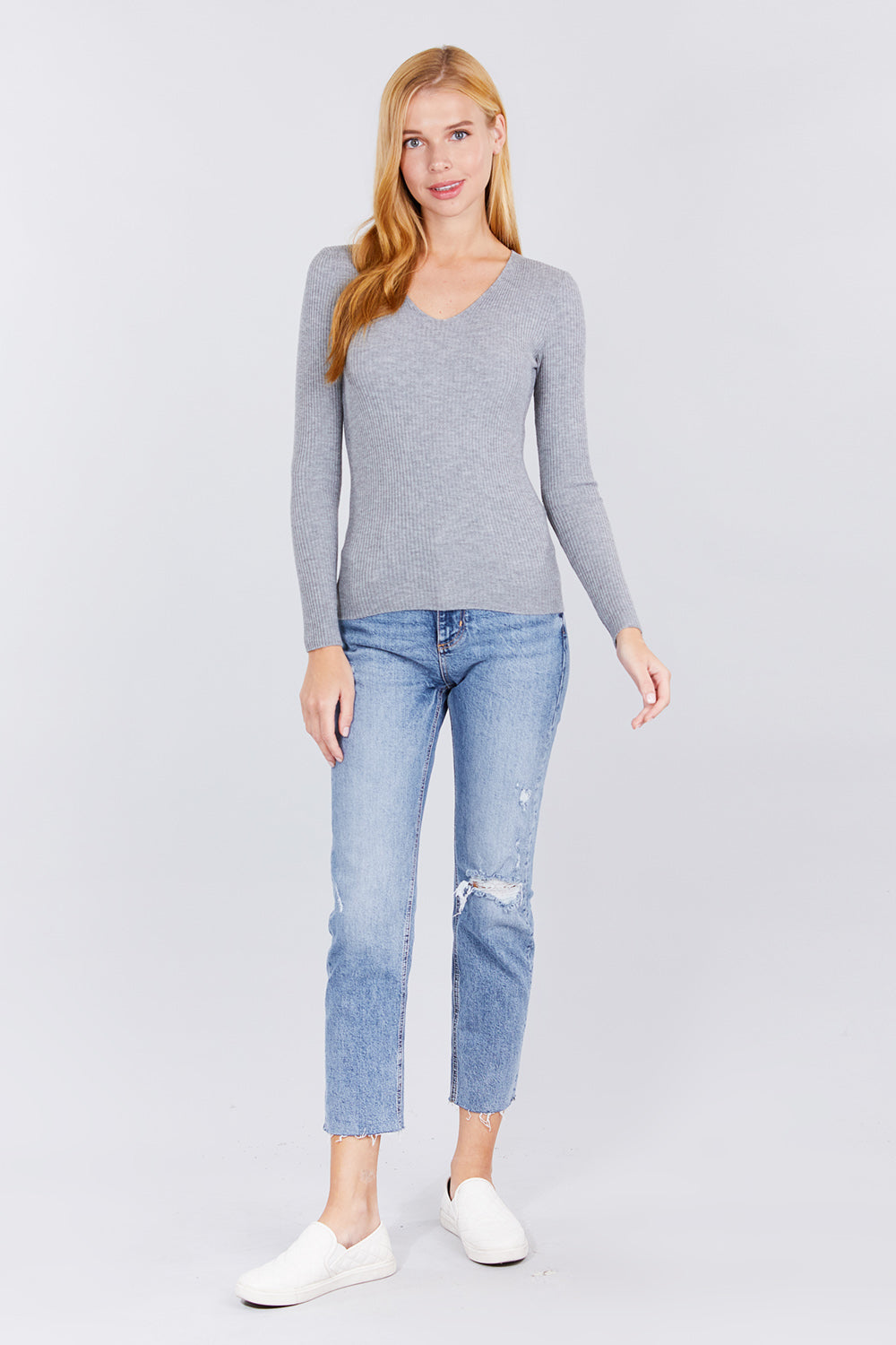 V-neck Viscose Rib Sweater - Absolute Fashion 2020