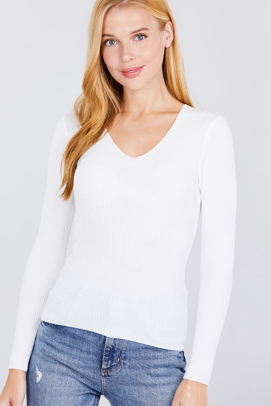 V-neck Viscose Rib Sweater - Absolute Fashion 2020