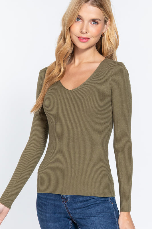 V-neck Viscose Rib Sweater - Absolute Fashion 2020