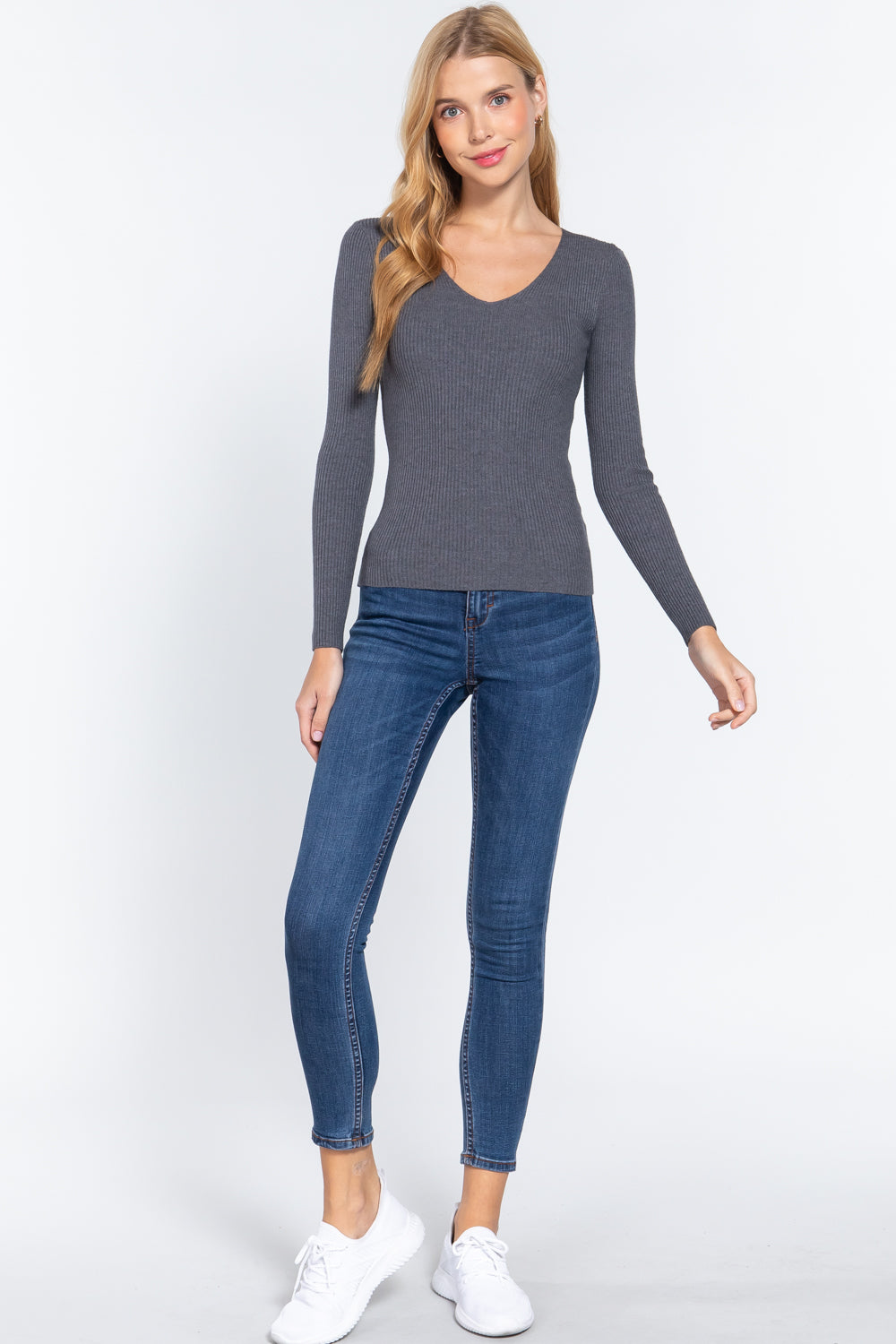 V-neck Viscose Rib Sweater - Absolute Fashion 2020
