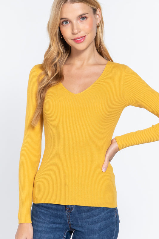 V-neck Viscose Rib Sweater - Absolute Fashion 2020