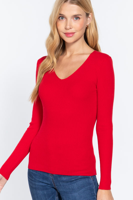 V-neck Viscose Rib Sweater - Absolute Fashion 2020