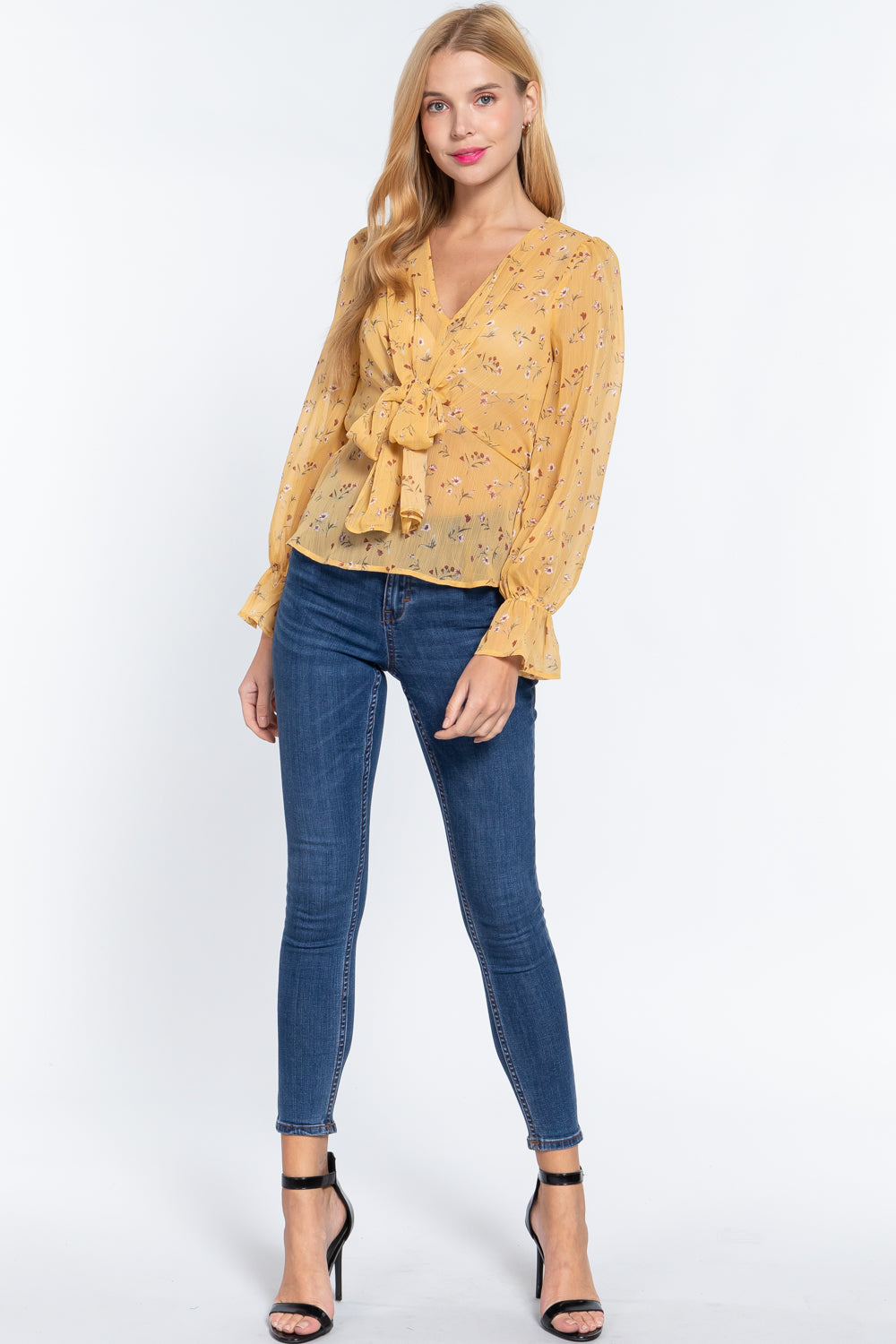 Ruffle Slv Peplum Print Woven Top - Absolute Fashion 2020