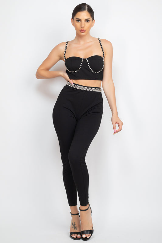 Stone Embellished Top And Pants Set - Absolute Fashion 2020