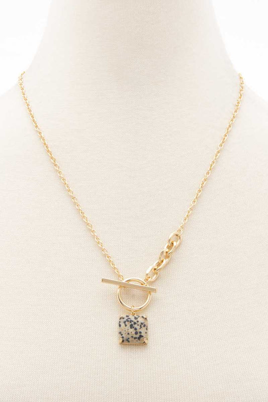 Square Stone Pendant Toggle Clasp Necklace - Absolute Fashion 2020