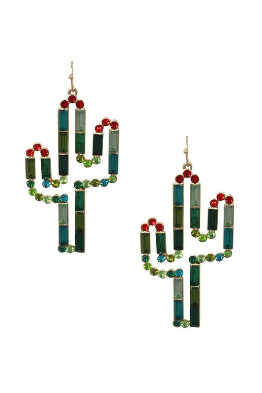 Rhinestone Cactus Dangle Earring - Absolute Fashion 2020