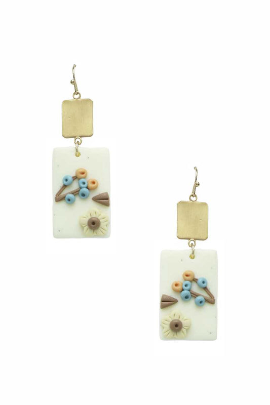Clay Flower Rectangle Dangle Earring - Absolute Fashion 2020