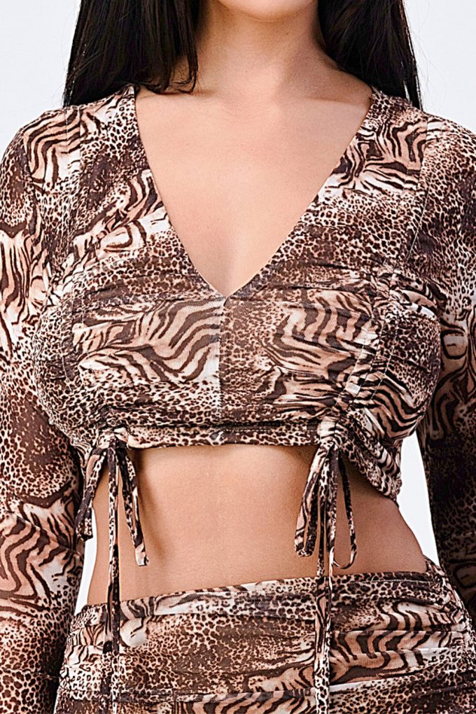 Animal Print Side Shirring Top And Midi Skirt Set - Absolute Fashion 2020