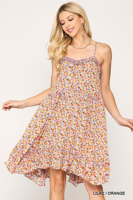 Ditsy Floral Print Sleeveless Dress With Lace Trim - Absolute Fashion 2020