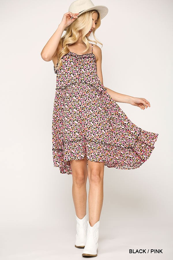 Ditsy Floral Print Sleeveless Dress With Lace Trim - Absolute Fashion 2020