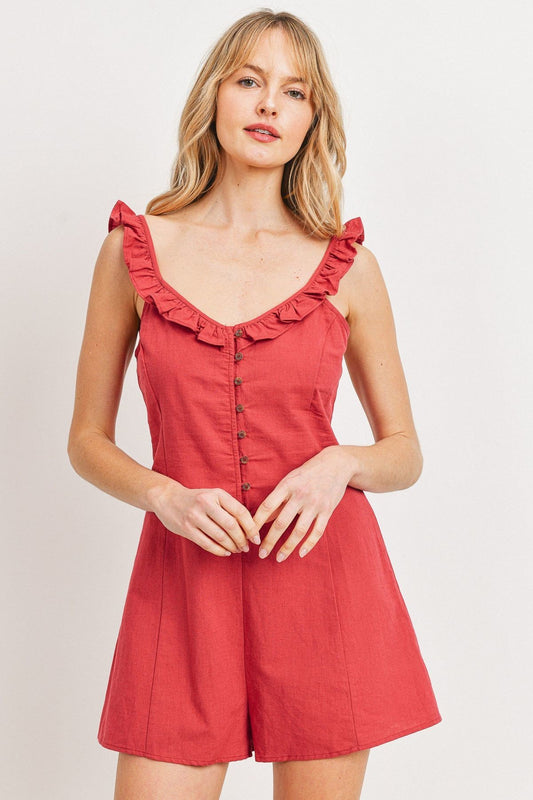 Buttoned Ruffled Strap Rompers - Absolute Fashion 2020