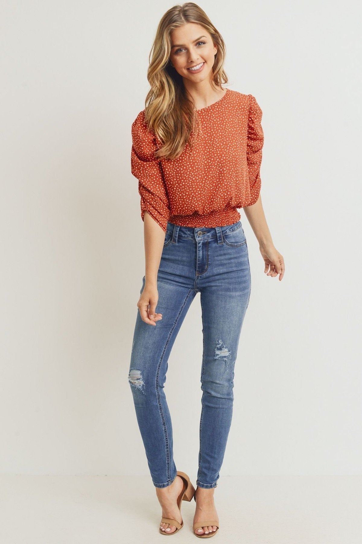 Smocked Band Top With Shirring Puff Sleeve - Absolute Fashion 2020