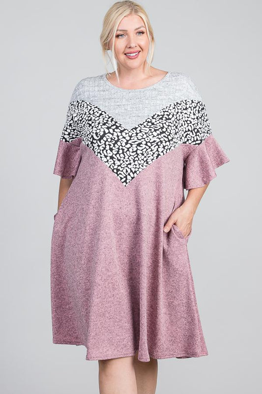 Ruffled Sleeve A Line Hidden Pocket Color Block Dress - Absolute Fashion 2020
