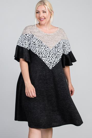 Ruffled Sleeve A Line Hidden Pocket Color Block Dress - Absolute Fashion 2020