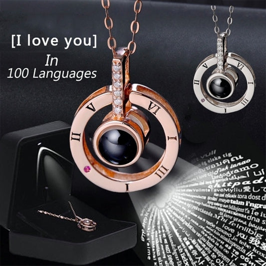 Charm Rose Gold 100 languages I love you Projection Pendant Necklace For Women New Romantic Memory Wedding Necklace Gifts - Absolute Fashion 2020